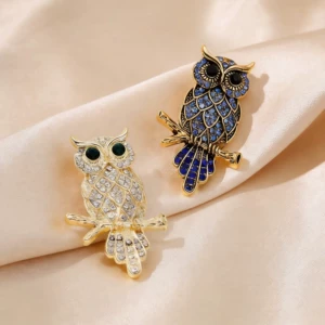 Elegant Owl Enamel Brooch with Diamond-Encrusted Crystals, a Niche Luxury Style Women's Jewelry Gift