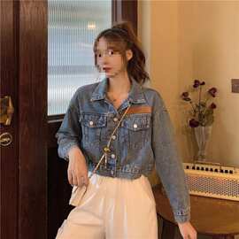 长袖c短款hi复古感牛仔上衣女春季短外套休闲2025年新款设计C港味