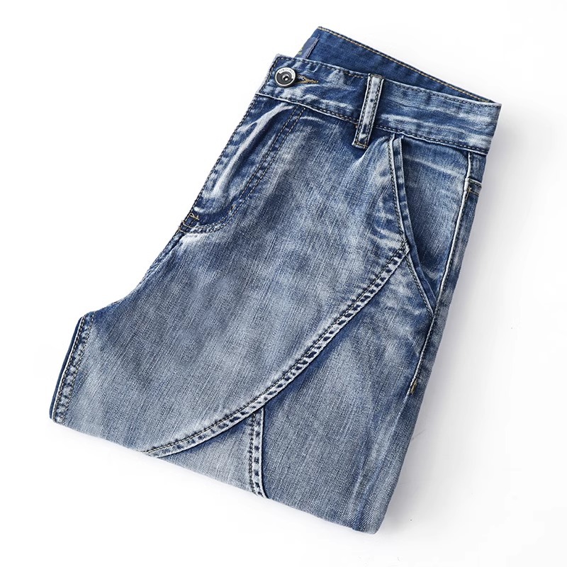 Men's Clothing Summer Thin Ripped Denim Shorts Loose Fit Korean Style Slim Pants Trendy Five Point Seven Point Fashion_mkmklike.com