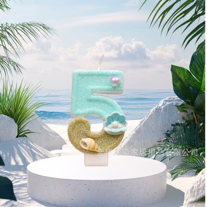 新款蓝黄海螺海洋系列派对蜡烛跨境电商希音数字蛋糕生日蜡烛造型|undefined
