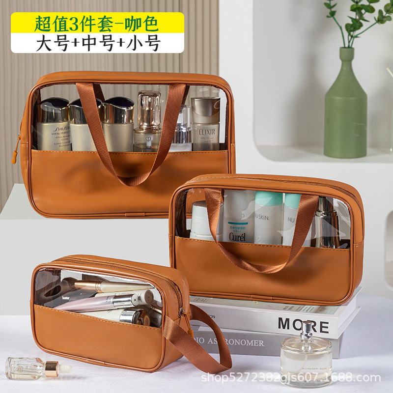 Vertical makeup bag with compartments, transparent and waterproof, large capacity, portable, and suitable for travel and storage