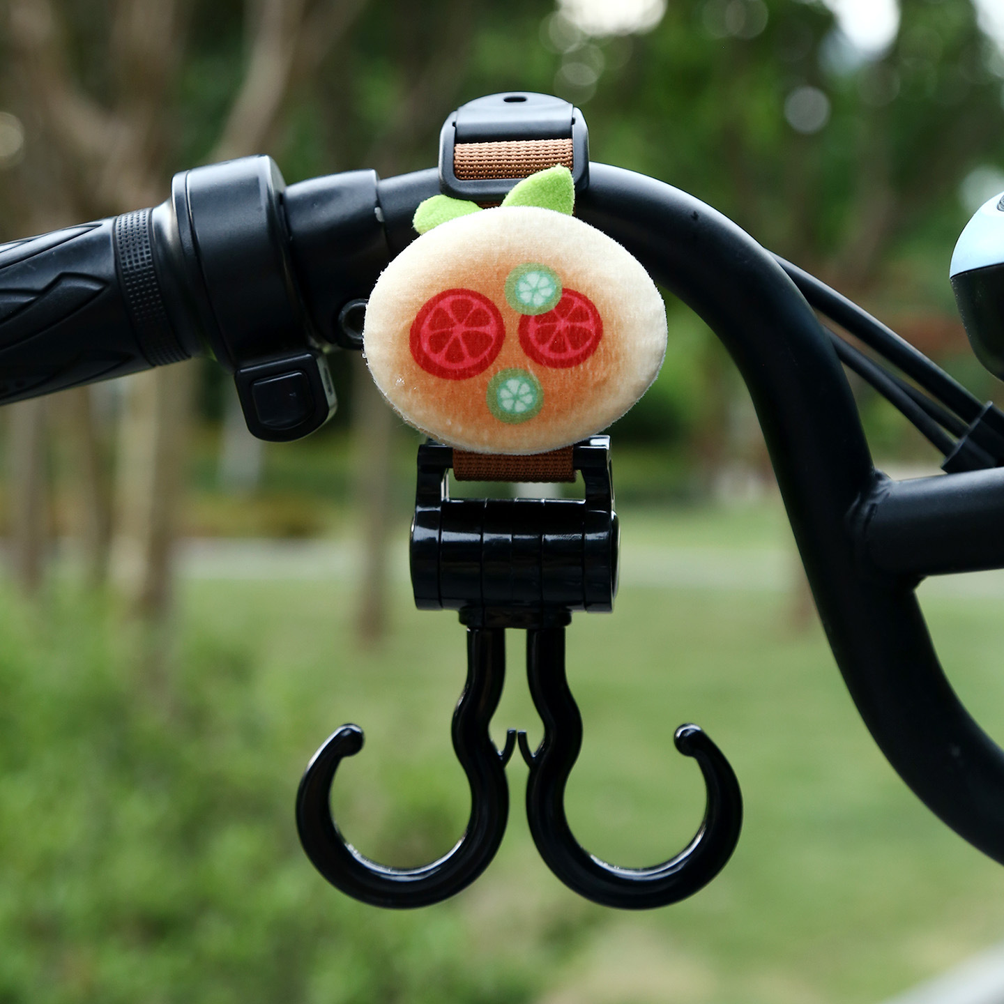 Other Electric Vehicle Accessories: Universal Hook Enhanced - brown-double-hook-cute-hamburger-plush-short-22cm