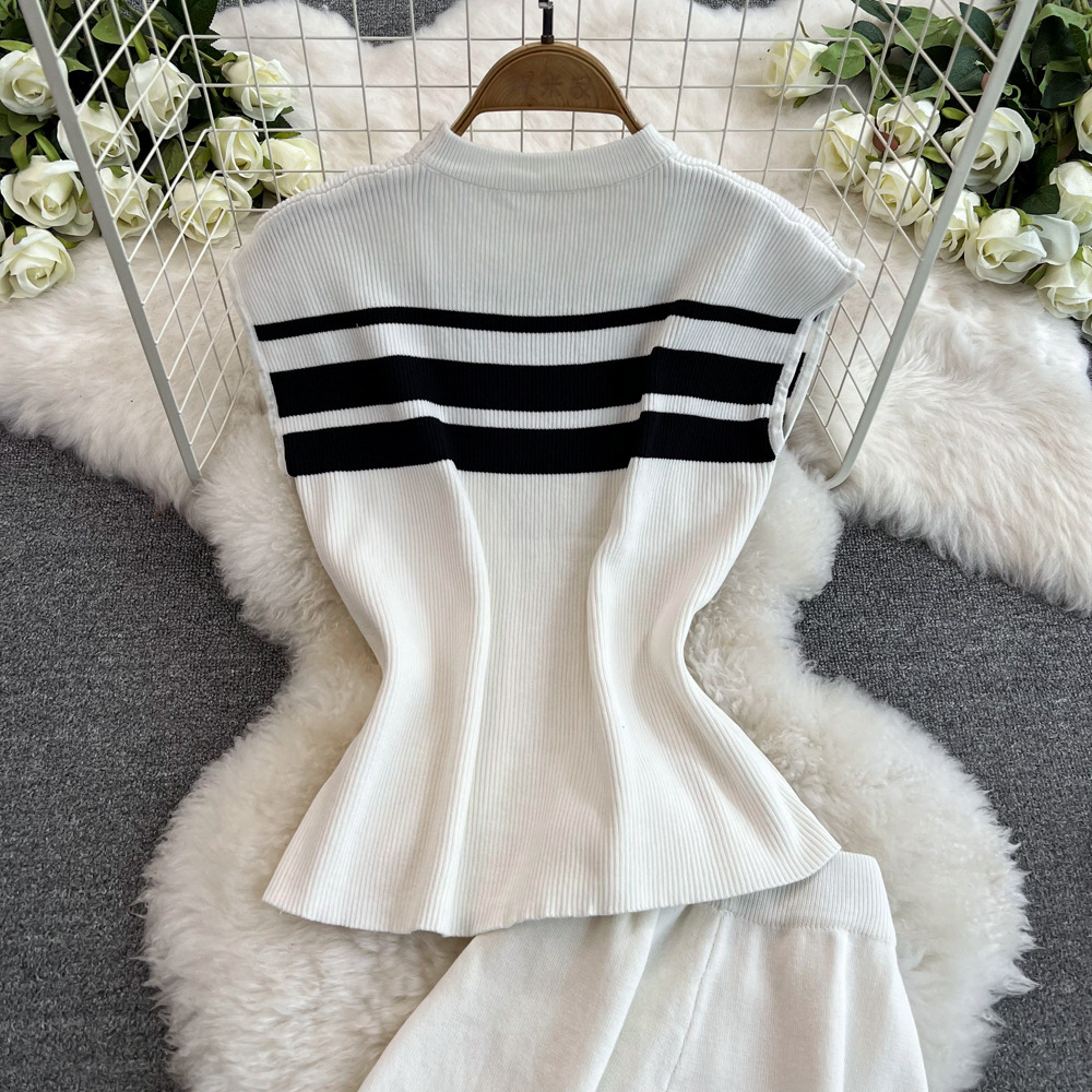 473g Weight Sleeveless Sleeve Length Polyester Fabric Type Pant Co-ord Set Sets Type 2 Pieces Set Quantity Daily Occasion Round Neck Neckline Loose Fit Type Stripe Pattern Summer Season Women's Gender Casual Style Daily Women's Casual Stripe Polyester Pant Co-ord Set Pants Sets 16