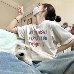 アメリカンスタイルの女性用ショルダー半袖Tシャツ2025新しいルーズレトロ小柄な半袖トップ