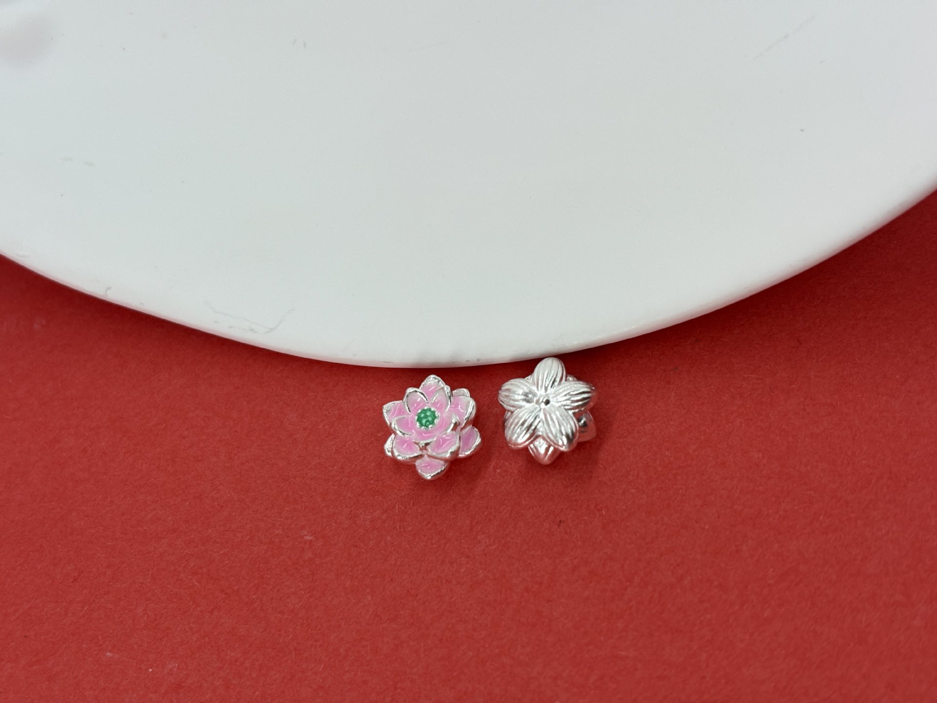 999 Pure Silver 3D Ancient-Style Enamel Lotus Colorful Silver Pendant Spacer Bead Bracelet DIY Silver Accessories