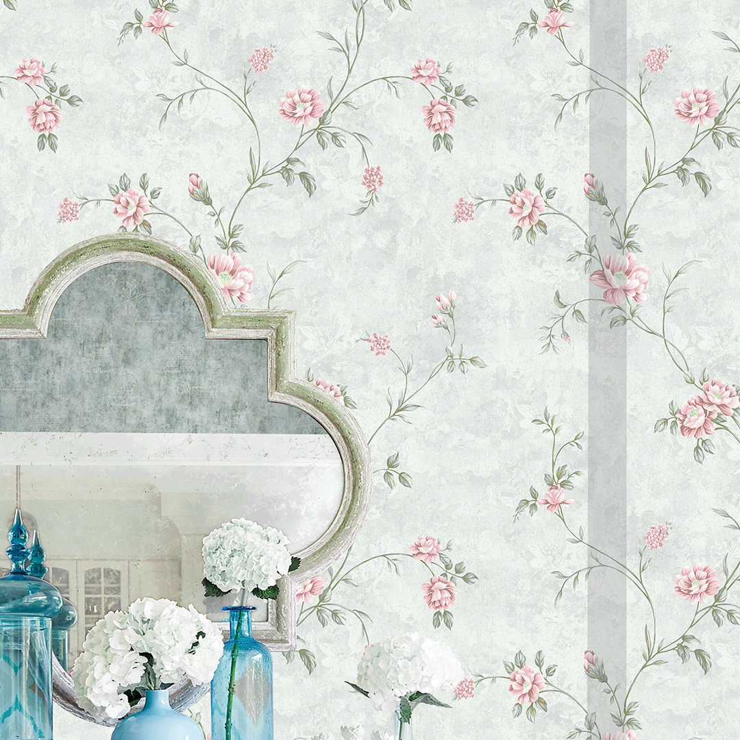 浪漫田园无纺布精压墙纸家用客厅婚房卧室床头背景墙壁纸素色搭配