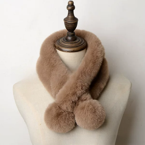 New Korean-Style Faux Rabbit Fur Double-Tube Winter Scarf for Women, Faux Rabbit Fur Neck Warmer, Thickened, Warm, Fashionable, Plush, Versatile
