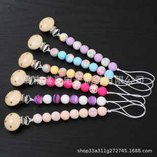 Baby pacifier chain food grade silicone beaded anti-drop chain baby pacifier toy lanyard