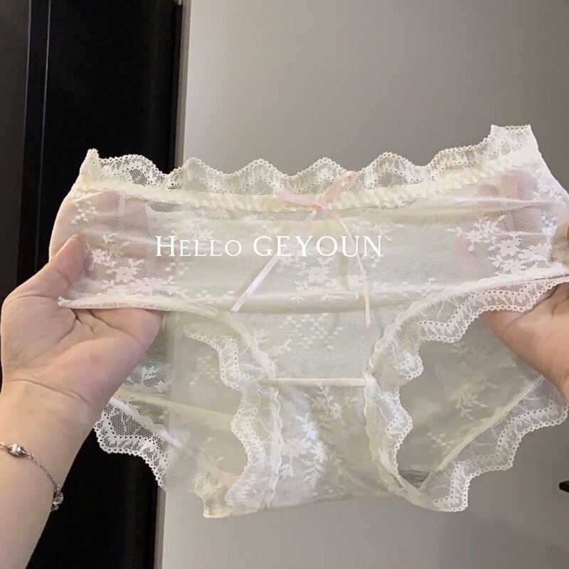 Sexy Pure Desire Style Lace Panties for Women, Seamless Mesh Panties, Pure Cotton High Elasticity Mid-Waist Women's Briefs