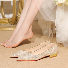 新娘婚鞋平底不累脚主婚纱鞋水晶伴娘鞋日常可穿配裙子单鞋女