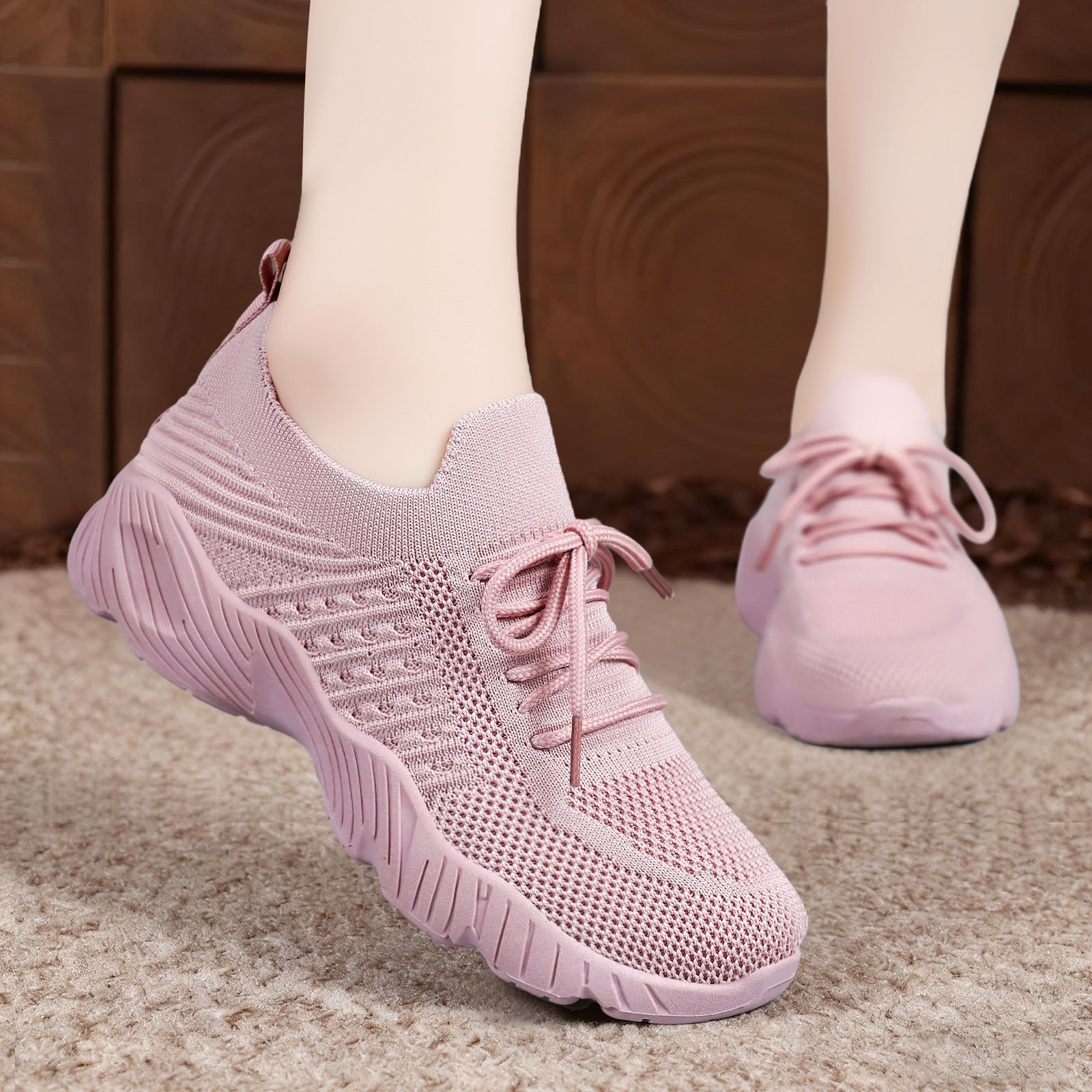 Zapatos de mujer zapatos casuales de primavera 2026 zapatos de altura de suela gruesa de malla de mujer zapatos de tejido transpirables de correa zapatos al aire libre
