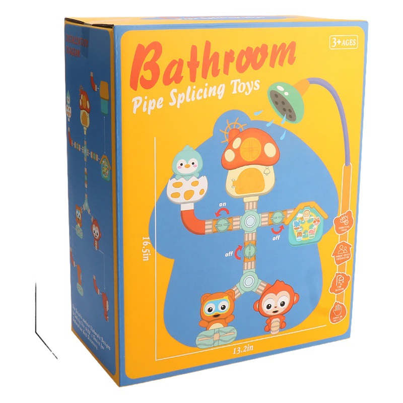 Juguete de baño con tuberías y rociador, molino de agua