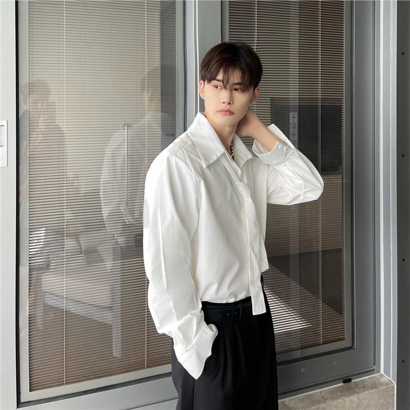 High-end Tie Shoulder Pad Design Shirt Men's Drop Sense Small-sized Pointed Collar Loose French White Long-sleeved Shirt High-end Tie Shoulder Pad Design Shirt Men's Drop Sense Small-sized Pointed Collar Loose French White Long-sleeved Shirt
