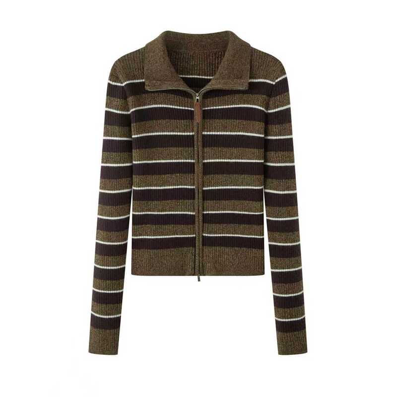 2026 Autumn/Winter New Fashion Versatile Striped Navy Collar Zipper Knit Cardigan for Women 1HA133811 2026 Autumn/Winter New Fashion Versatile Striped Navy Collar Zipper Knit Cardigan for Women 1HA133811