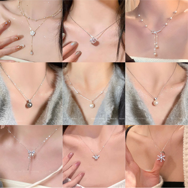 Korean retro titanium steel necklace women's versatile high-end pearl pendant ins style niche clavicle chain jewelry wholesale Korean retro titanium steel necklace women's versatile high-end pearl pendant ins style niche clavicle chain jewelry wholesale