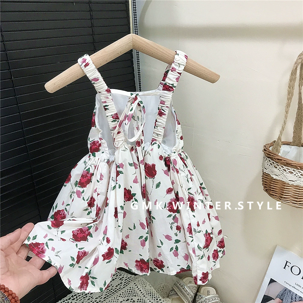 Summer retro girl's skirt, top with cups, sleevless dress, children's clothing, flowered