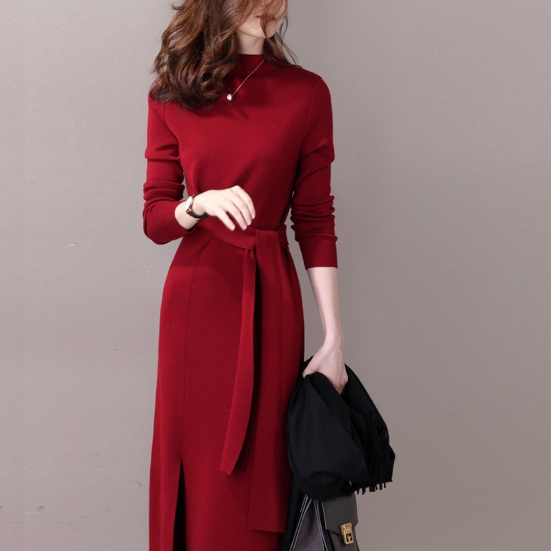 Knitted dress Women's 2024 Autumn and Winter New Half-turtleneck Long Sleeve Tight Waist Slimming Mid-length Sweater Skirt Knitted dress Women's 2024 Autumn and Winter New Half-turtleneck Long Sleeve Tight Waist Slimming Mid-length Sweater Skirt