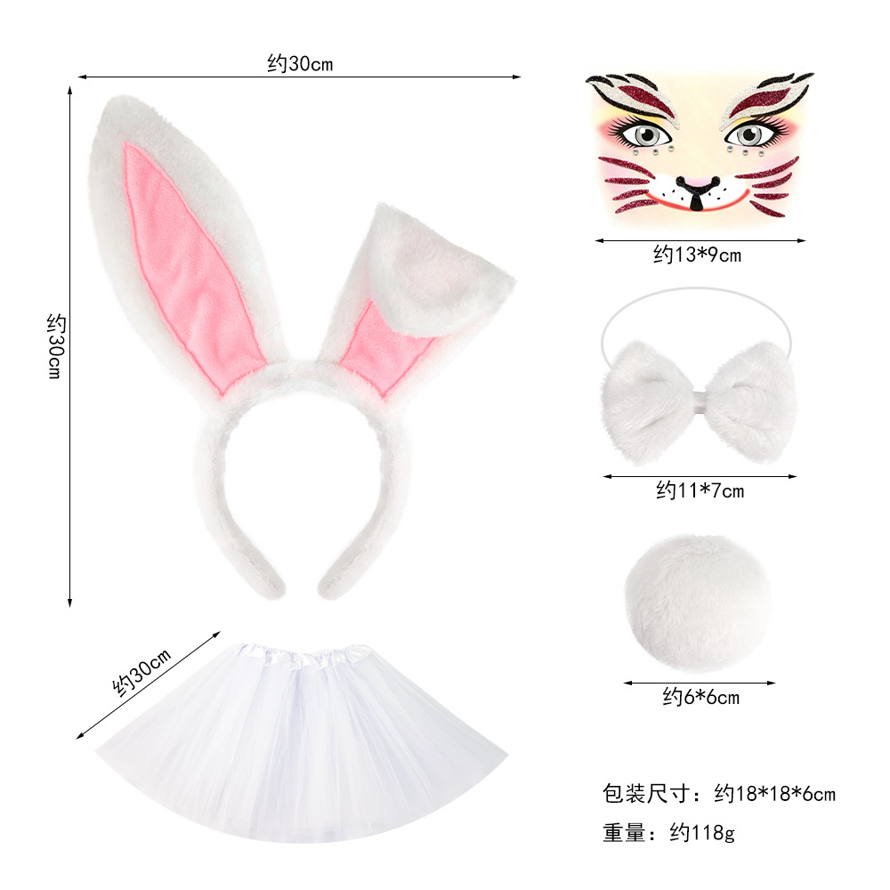 Diadema de orejas de conejo de Pascua, éxito de ventas transfronterizo, conjunto de decoración para fiestas, otoño e invierno, diadema de felpa con nariz de conejo blanco, linda