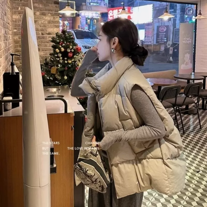 韩系流行羽绒棉马甲女2025新款秋冬立领宽松保暖棉服马夹背心外套