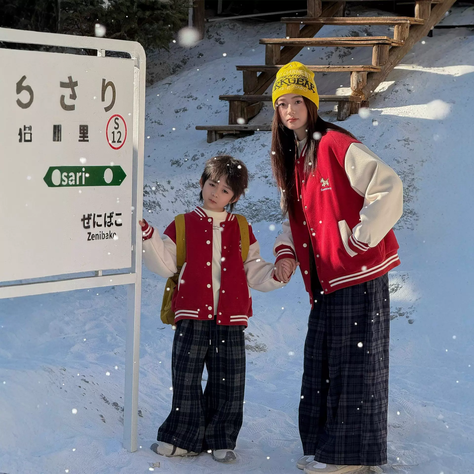 男童女童韩国亲子装儿童新款年款加绒亲子一家四口棒球服外套棉服