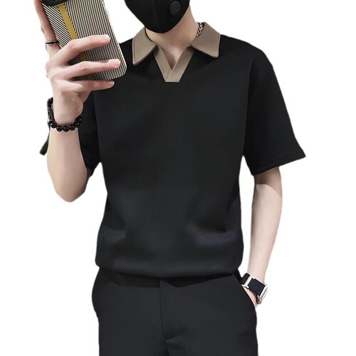 Summer fashion brand short-sleeved men's handsome contrasting color lapel T-shirt 2026 new half-sleeve casual Polo shirt