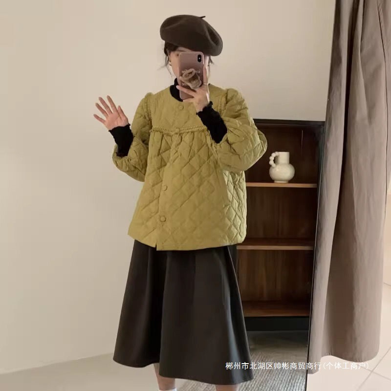 Cross-Border Korean Version Off-Season 2024 Winter New Women's down Jacket with Tassel Design, Puff Sleeves, Quilted Round Neck, White Duck down