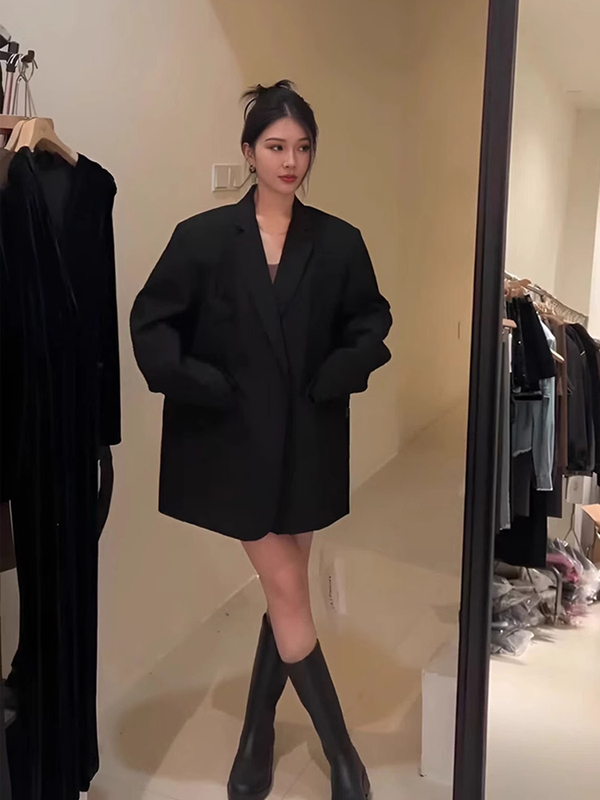 灰色小西装外套女2025春秋季高级感oversize宽松垫肩廓版休闲西服|undefined