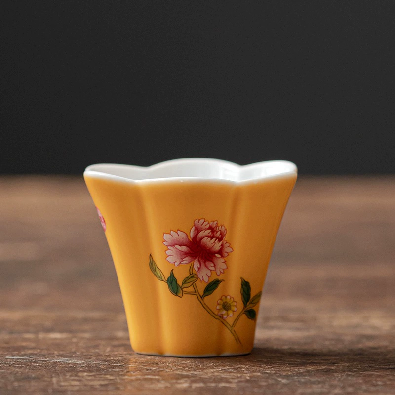 德鸿窑 Dielianhua flower mouth cup macaron glaze ceramic tea cup master cup female tea set tea cup drinking tea