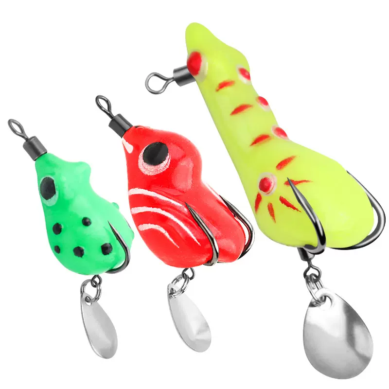 新款迷你泰国路亚假饵亮片双钩雷蛙4cm3.3g改装雷蛙假饵钓鱼黑