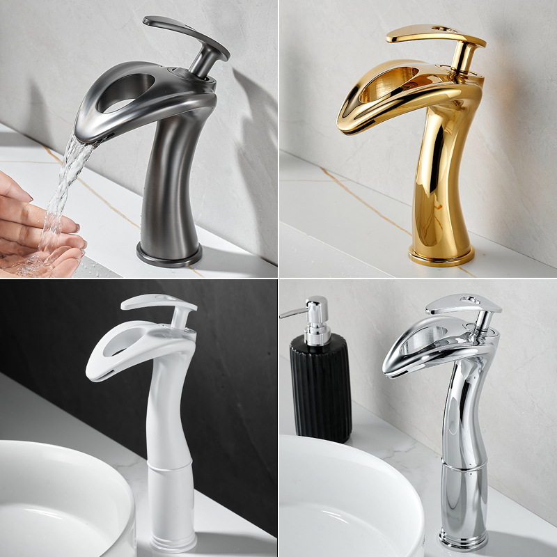 Grifos creativos de cascada gris lavabo gabinete de baño frío y caliente agregar lavabo de cobre doméstico