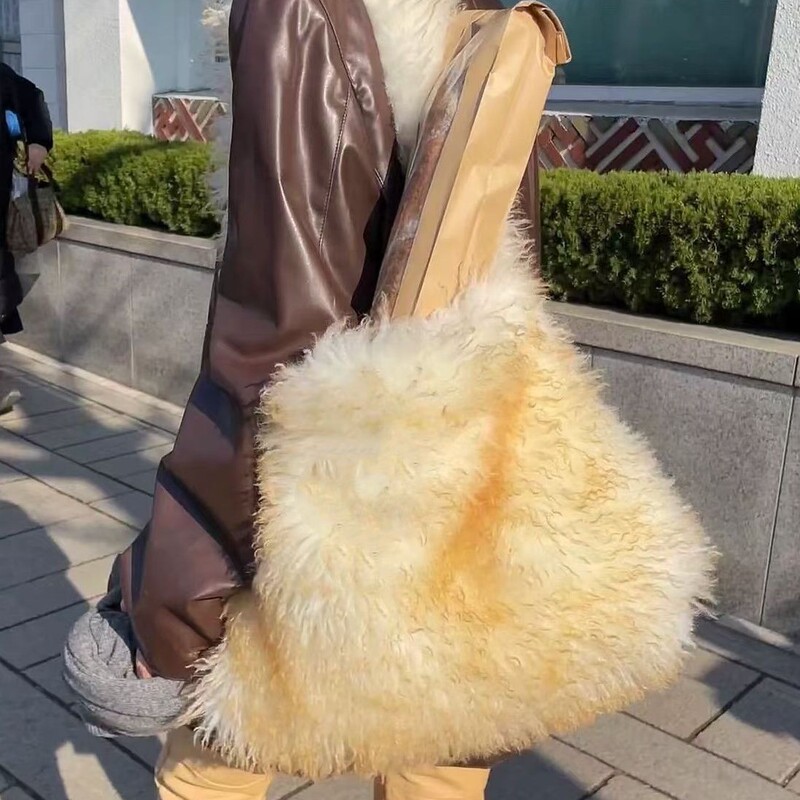 South Korea purchasing niche designer brand 24 spring artificial long Mao Mao large shoulder diagonal bag 2 colors