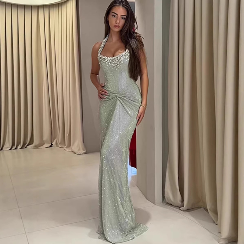 2026 New Cross-Border European and American Style Long Sleeveless Rhinestone Elegant Waist-Cinching Formal Dress 2026 New Cross-Border European and American Style Long Sleeveless Rhinestone Elegant Waist-Cinching Formal Dress