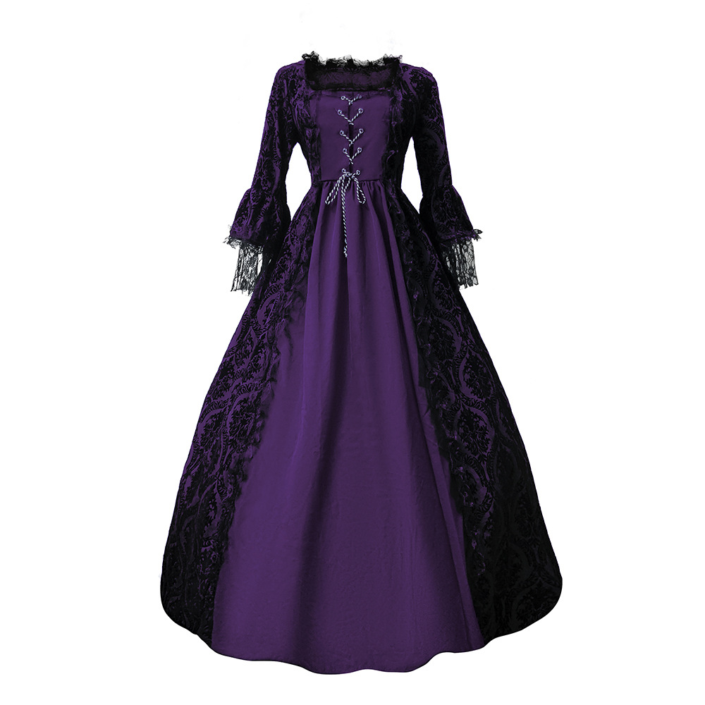 S-5xl más tamaño vestido de corte de alta gama encaje costura gran swing vestido retro medieval renacimiento vestido
