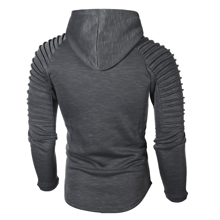 Men's Clothing Autumn and Winter New Round Neck Slim Fit Solid Color Hooded Long Sleeve Sweater Striped Pleated Raglan Sleeve Men's Clothing_voghion.com