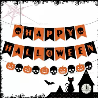 2026新款万圣节派对用品拉旗横幅场景布置happy Halloween拉旗