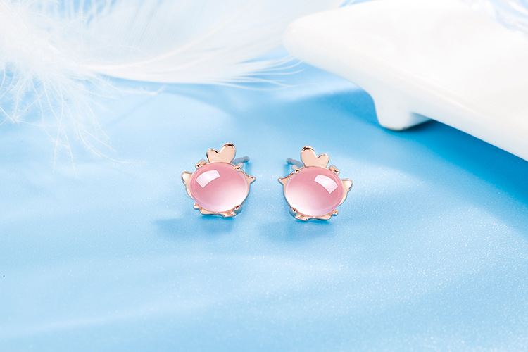 Fashion Cat Copper Ear Studs Inlay Natural Stone Copper Earrings 1 Pair