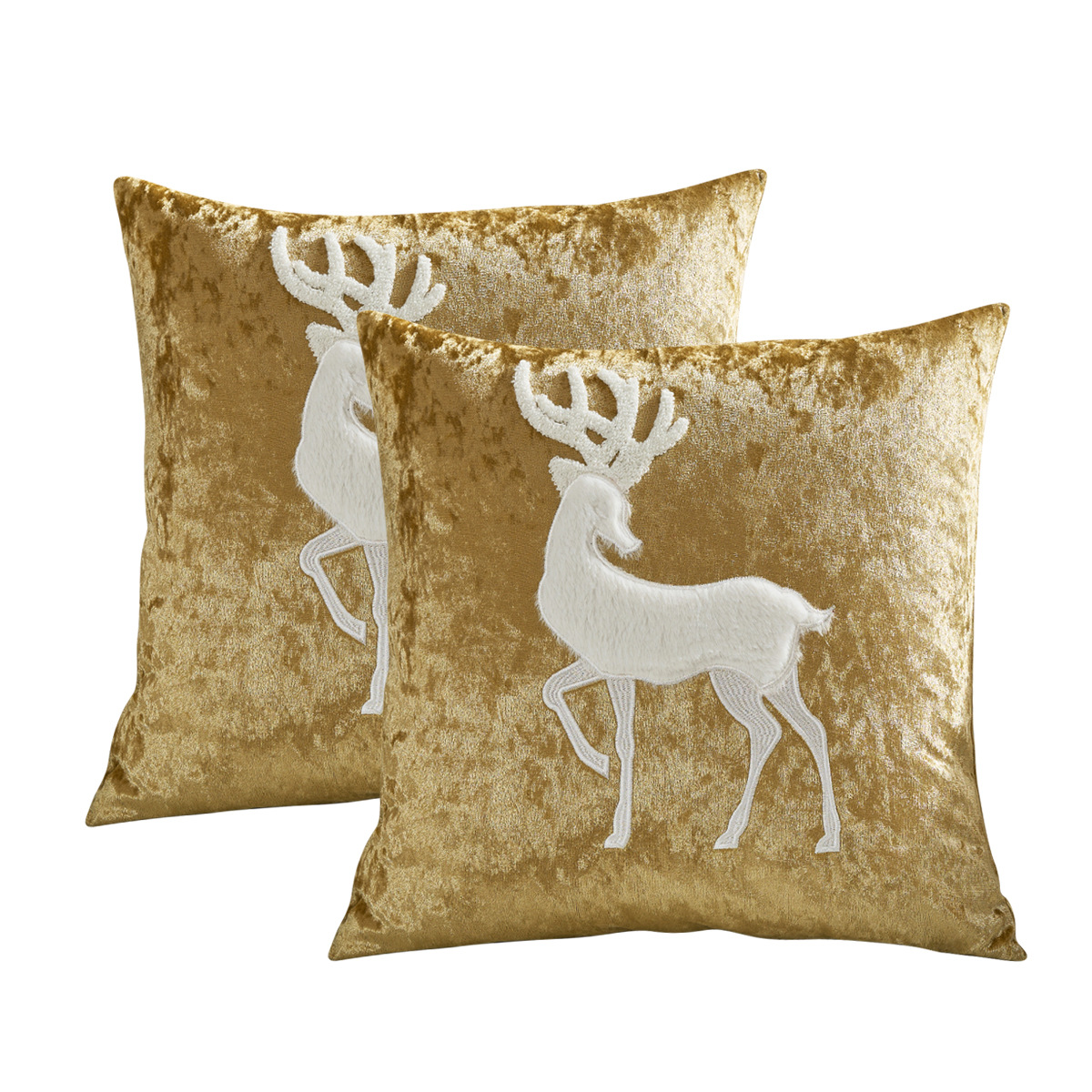 Amazon Cross-border Golden Pillow Cover Alce y Snowflake Bordado Navidad Decoración Pillow Cover