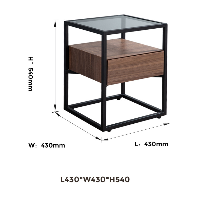 Home Modern Simple Sofa Side Table Storage Light Luxury Side Cabinet Small Square Table Living Room Bedroom Glass Side Table Customization