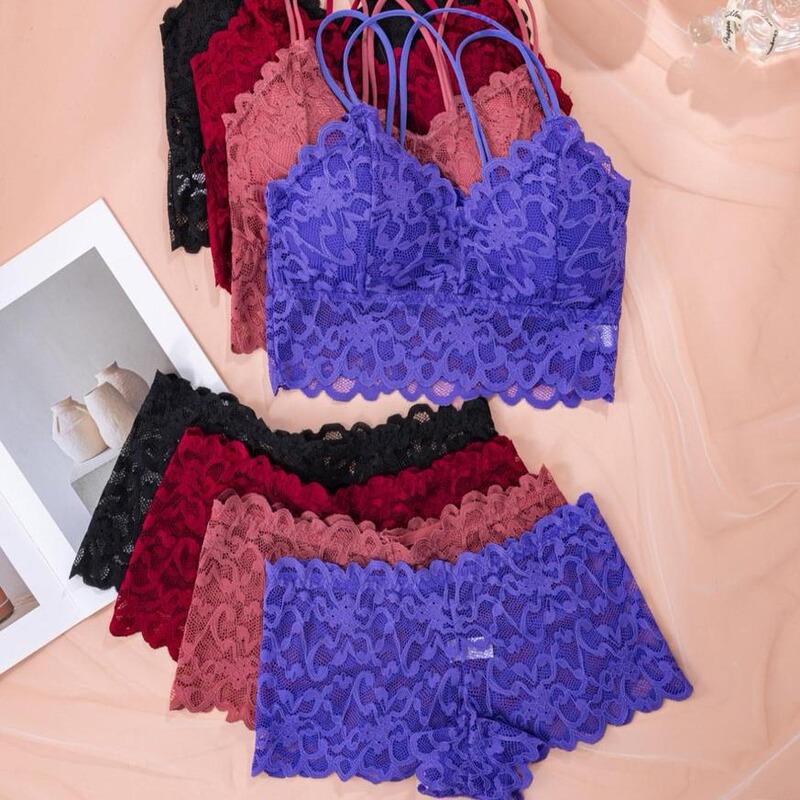 Cross-Border French-Style Bra Set, Sexy Backless Lace Trim, Wireless Bra and Panties Two-Piece Set