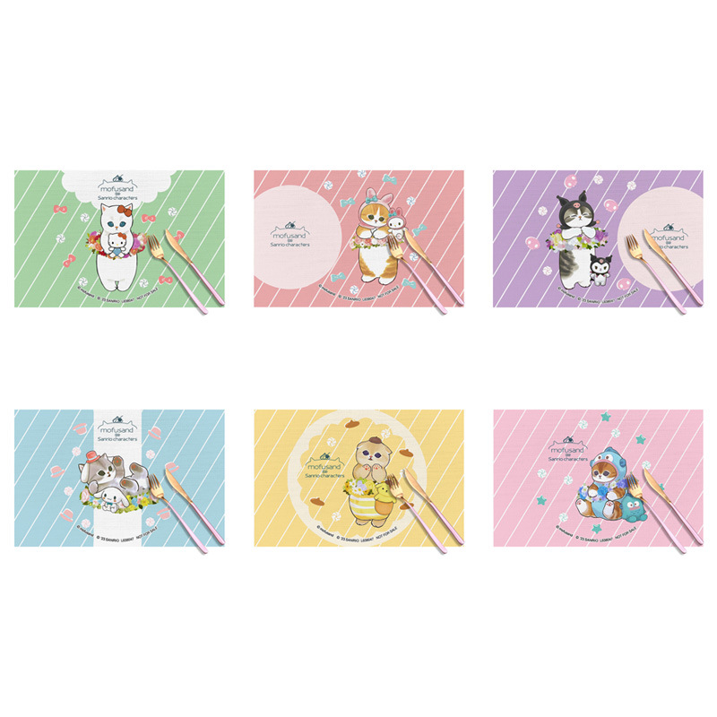 Mofusand X Sanrio 공동 만화 학생 Placemat 선물 선물 테이블 매트 고양이 포 산디 그릇 매트