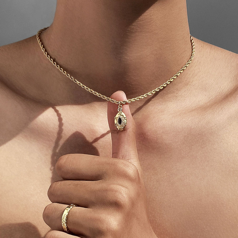 Golden Blue Tears Devil's Eye Pendant Men's American Style Personality Simple All-match Trendy Brand Clavicle Chain Golden Blue Tears Devil's Eye Pendant Men's American Style Personality Simple All-match Trendy Brand Clavicle Chain