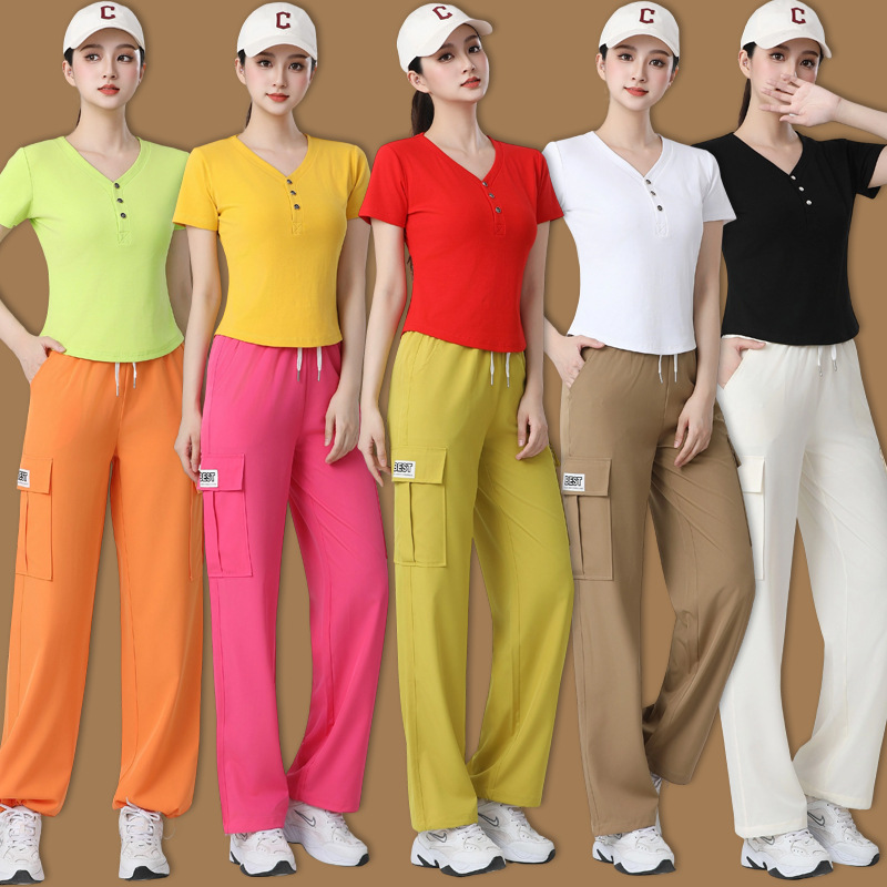 Luoshen Square Dance Clothing New Suit Sports Fitness Clothing Team Performance Dance Clothing Cotton Tops Overalls