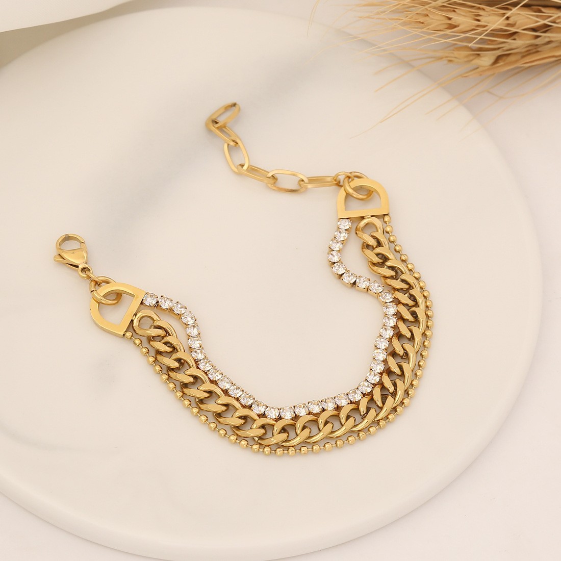 European and American Geometric Fashion Electroplated Stainless Steel Bracelet, Personalized Retro Trendy Chain Design Titanium Steel Bracelet for Women Wholesale