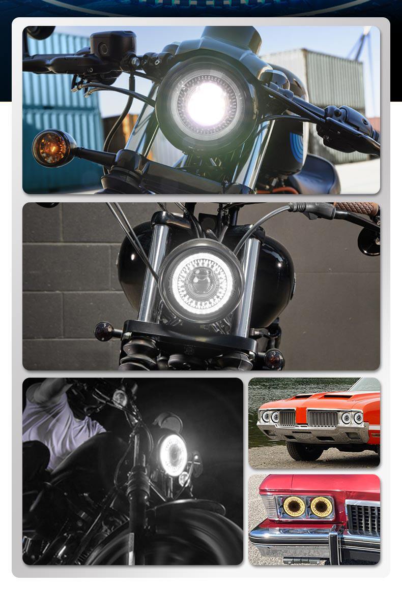 7inch Harley Motorcycle Led Headlight Modification Round Retro Headlight Angel Eye Turn Signal Small Gravel Light