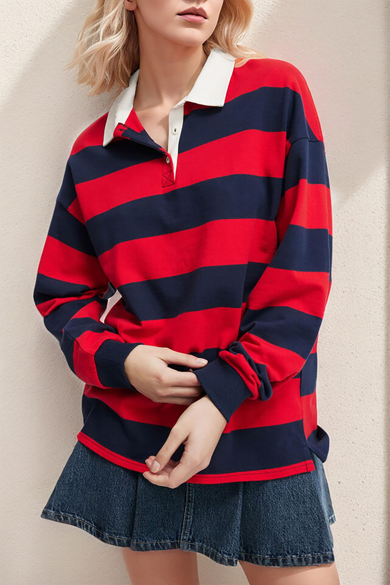 Felpa oversize a righe da donna con fodera in pile_voghion.com