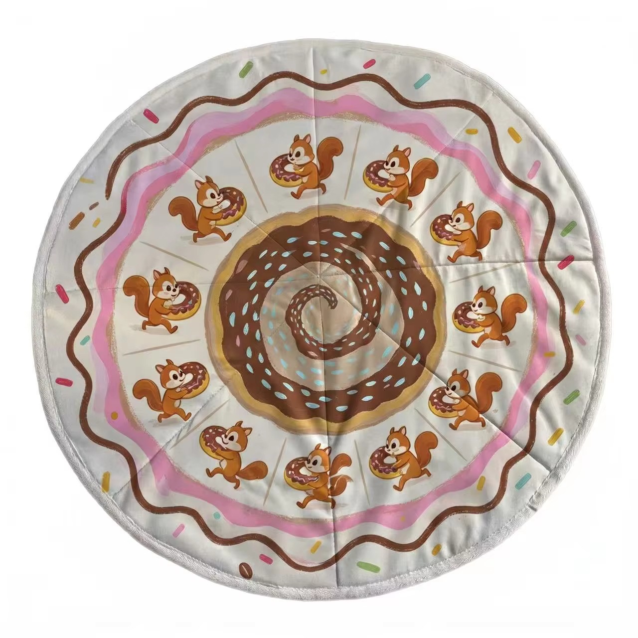 Round Shooting Star Spinning Toy - Squirrel and Donut Swirl Pattern, Soft Fabric Dapo Star