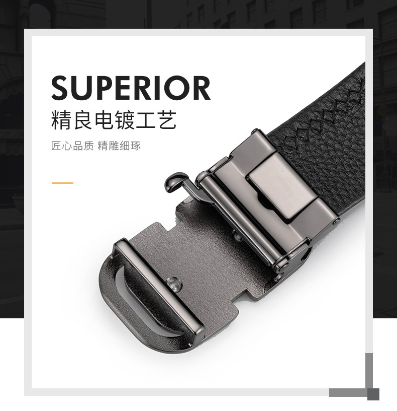 Guangzhou Genuine Leather Men's Belt with Automatic Buckle, Full Grain Cowhide Waist Belt, Premium Quality Men's New Style