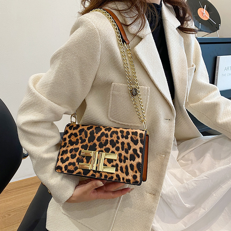 轻奢时尚新品豹皮纹链条女包彩色潮流小方包精品新款跨境包包