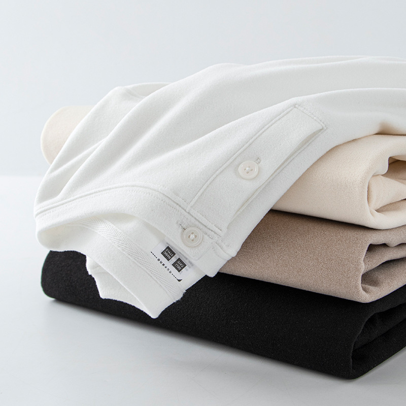 High-end 280g double-sided velvet round neck open button long-sleeved T-shirt men's British classic Henry shirt thermal underwear bottoming shirt