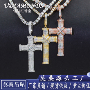 Cross-border New Hot S925 Silver Moissanite Hip-hop Personality Cross Pendant Fashion Brand Necklace Jewelry Accessories